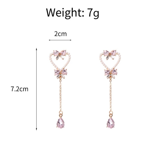 🎀 Pastel Pink Trendy Heart & Bow Drop Earrings 🎀 - Picture 5 of 6